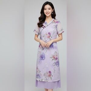 Premium Embroidered Floral Qipao Dress|High-Quality Detailing|Traditional Size M